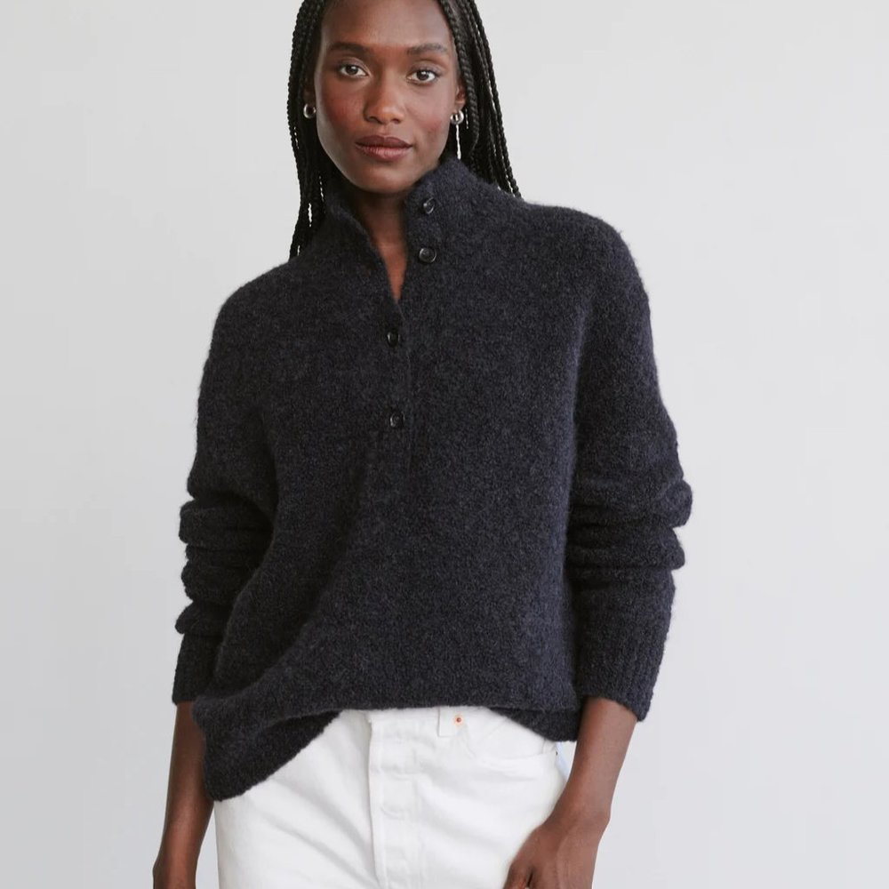 Boucle Button Pullover